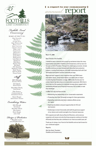 Foothills Land Conservancy Annual Report 2008. Interior page 1.